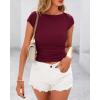 imageBTFBM Womens Basic Ribbed T Shirts Crew Neck Short Sleeve Stretchy Ruched Slim Fit Workout Going Out Summer TopsWine Red