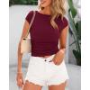 imageBTFBM Womens Basic Ribbed T Shirts Crew Neck Short Sleeve Stretchy Ruched Slim Fit Workout Going Out Summer TopsWine Red