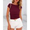 imageBTFBM Womens Basic Ribbed T Shirts Crew Neck Short Sleeve Stretchy Ruched Slim Fit Workout Going Out Summer TopsWine Red