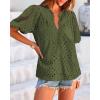 imageBTFBM Womens Casual Summer Blouse 2025 Hollow Out Eyelet Embroidery Tops V Neck Buttons Puff Short Sleeve Boho ShirtsSolid Army Green