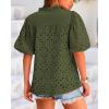 imageBTFBM Womens Casual Summer Blouse 2025 Hollow Out Eyelet Embroidery Tops V Neck Buttons Puff Short Sleeve Boho ShirtsSolid Army Green