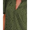 imageBTFBM Womens Casual Summer Blouse 2025 Hollow Out Eyelet Embroidery Tops V Neck Buttons Puff Short Sleeve Boho ShirtsSolid Army Green