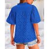imageBTFBM Womens Casual Summer Blouse 2025 Hollow Out Eyelet Embroidery Tops V Neck Buttons Puff Short Sleeve Boho ShirtsSolid Blue