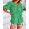 imageBTFBM Womens Casual Summer Blouse 2025 Hollow Out Eyelet Embroidery Tops V Neck Buttons Puff Short Sleeve Boho ShirtsSolid Green