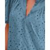 imageBTFBM Womens Casual Summer Blouse 2025 Hollow Out Eyelet Embroidery Tops V Neck Buttons Puff Short Sleeve Boho ShirtsSolid Grey Blue
