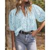 imageBTFBM Womens Casual Summer Blouse 2025 Hollow Out Eyelet Embroidery Tops V Neck Buttons Puff Short Sleeve Boho ShirtsSolid Light Blue