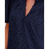 imageBTFBM Womens Casual Summer Blouse 2025 Hollow Out Eyelet Embroidery Tops V Neck Buttons Puff Short Sleeve Boho ShirtsSolid Navy