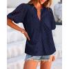 imageBTFBM Womens Casual Summer Blouse 2025 Hollow Out Eyelet Embroidery Tops V Neck Buttons Puff Short Sleeve Boho ShirtsSolid Navy