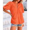imageBTFBM Womens Casual Summer Blouse 2025 Hollow Out Eyelet Embroidery Tops V Neck Buttons Puff Short Sleeve Boho ShirtsSolid Orange