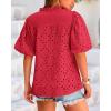 imageBTFBM Womens Casual Summer Blouse 2025 Hollow Out Eyelet Embroidery Tops V Neck Buttons Puff Short Sleeve Boho ShirtsSolid Red
