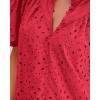 imageBTFBM Womens Casual Summer Blouse 2025 Hollow Out Eyelet Embroidery Tops V Neck Buttons Puff Short Sleeve Boho ShirtsSolid Red