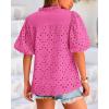 imageBTFBM Womens Casual Summer Blouse 2025 Hollow Out Eyelet Embroidery Tops V Neck Buttons Puff Short Sleeve Boho ShirtsSolid Rose Pink