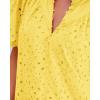 imageBTFBM Womens Casual Summer Blouse 2025 Hollow Out Eyelet Embroidery Tops V Neck Buttons Puff Short Sleeve Boho ShirtsSolid Yellow