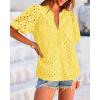 imageBTFBM Womens Casual Summer Blouse 2025 Hollow Out Eyelet Embroidery Tops V Neck Buttons Puff Short Sleeve Boho ShirtsSolid Yellow