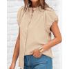 imageBTFBM Womens Casual Tops Dressy Summer Outfits 2025 Puff Short Sleeve Blouse Ruffle Neck Business Work Button Down ShirtApricot