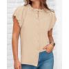 imageBTFBM Womens Casual Tops Dressy Summer Outfits 2025 Puff Short Sleeve Blouse Ruffle Neck Business Work Button Down ShirtApricot