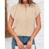 imageBTFBM Womens Casual Tops Dressy Summer Outfits 2025 Puff Short Sleeve Blouse Ruffle Neck Business Work Button Down ShirtApricot