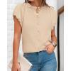 imageBTFBM Womens Casual Tops Dressy Summer Outfits 2025 Puff Short Sleeve Blouse Ruffle Neck Business Work Button Down ShirtApricot