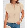 imageBTFBM Womens Casual Tops Dressy Summer Outfits 2025 Puff Short Sleeve Blouse Ruffle Neck Business Work Button Down ShirtApricot