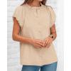 imageBTFBM Womens Casual Tops Dressy Summer Outfits 2025 Puff Short Sleeve Blouse Ruffle Neck Business Work Button Down ShirtApricot