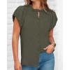 imageBTFBM Womens Casual Tops Dressy Summer Outfits 2025 Puff Short Sleeve Blouse Ruffle Neck Business Work Button Down ShirtArmy Green