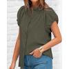 imageBTFBM Womens Casual Tops Dressy Summer Outfits 2025 Puff Short Sleeve Blouse Ruffle Neck Business Work Button Down ShirtArmy Green