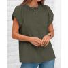 imageBTFBM Womens Casual Tops Dressy Summer Outfits 2025 Puff Short Sleeve Blouse Ruffle Neck Business Work Button Down ShirtArmy Green