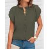 imageBTFBM Womens Casual Tops Dressy Summer Outfits 2025 Puff Short Sleeve Blouse Ruffle Neck Business Work Button Down ShirtArmy Green