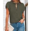 imageBTFBM Womens Casual Tops Dressy Summer Outfits 2025 Puff Short Sleeve Blouse Ruffle Neck Business Work Button Down ShirtArmy Green