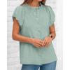 imageBTFBM Womens Casual Tops Dressy Summer Outfits 2025 Puff Short Sleeve Blouse Ruffle Neck Business Work Button Down ShirtBean Green
