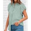 imageBTFBM Womens Casual Tops Dressy Summer Outfits 2025 Puff Short Sleeve Blouse Ruffle Neck Business Work Button Down ShirtBean Green