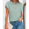 imageBTFBM Womens Casual Tops Dressy Summer Outfits 2025 Puff Short Sleeve Blouse Ruffle Neck Business Work Button Down ShirtBean Green