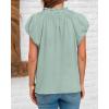 imageBTFBM Womens Casual Tops Dressy Summer Outfits 2025 Puff Short Sleeve Blouse Ruffle Neck Business Work Button Down ShirtBean Green