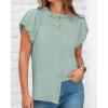 imageBTFBM Womens Casual Tops Dressy Summer Outfits 2025 Puff Short Sleeve Blouse Ruffle Neck Business Work Button Down ShirtBean Green