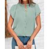 imageBTFBM Womens Casual Tops Dressy Summer Outfits 2025 Puff Short Sleeve Blouse Ruffle Neck Business Work Button Down ShirtBean Green
