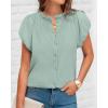 imageBTFBM Womens Casual Tops Dressy Summer Outfits 2025 Puff Short Sleeve Blouse Ruffle Neck Business Work Button Down ShirtBean Green