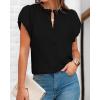 imageBTFBM Womens Casual Tops Dressy Summer Outfits 2025 Puff Short Sleeve Blouse Ruffle Neck Business Work Button Down ShirtBlack