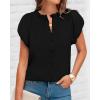 imageBTFBM Womens Casual Tops Dressy Summer Outfits 2025 Puff Short Sleeve Blouse Ruffle Neck Business Work Button Down ShirtBlack
