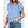 imageBTFBM Womens Casual Tops Dressy Summer Outfits 2025 Puff Short Sleeve Blouse Ruffle Neck Business Work Button Down ShirtBlue