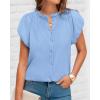 imageBTFBM Womens Casual Tops Dressy Summer Outfits 2025 Puff Short Sleeve Blouse Ruffle Neck Business Work Button Down ShirtBlue
