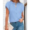 imageBTFBM Womens Casual Tops Dressy Summer Outfits 2025 Puff Short Sleeve Blouse Ruffle Neck Business Work Button Down ShirtBlue