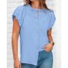 imageBTFBM Womens Casual Tops Dressy Summer Outfits 2025 Puff Short Sleeve Blouse Ruffle Neck Business Work Button Down ShirtBlue