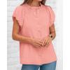 imageBTFBM Womens Casual Tops Dressy Summer Outfits 2025 Puff Short Sleeve Blouse Ruffle Neck Business Work Button Down ShirtPink
