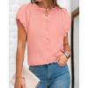 imageBTFBM Womens Casual Tops Dressy Summer Outfits 2025 Puff Short Sleeve Blouse Ruffle Neck Business Work Button Down ShirtPink