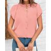imageBTFBM Womens Casual Tops Dressy Summer Outfits 2025 Puff Short Sleeve Blouse Ruffle Neck Business Work Button Down ShirtPink