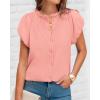 imageBTFBM Womens Casual Tops Dressy Summer Outfits 2025 Puff Short Sleeve Blouse Ruffle Neck Business Work Button Down ShirtPink