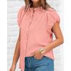 imageBTFBM Womens Casual Tops Dressy Summer Outfits 2025 Puff Short Sleeve Blouse Ruffle Neck Business Work Button Down ShirtPink