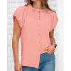 imageBTFBM Womens Casual Tops Dressy Summer Outfits 2025 Puff Short Sleeve Blouse Ruffle Neck Business Work Button Down ShirtPink