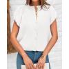 imageBTFBM Womens Casual Tops Dressy Summer Outfits 2025 Puff Short Sleeve Blouse Ruffle Neck Business Work Button Down ShirtWhite