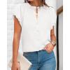 imageBTFBM Womens Casual Tops Dressy Summer Outfits 2025 Puff Short Sleeve Blouse Ruffle Neck Business Work Button Down ShirtWhite